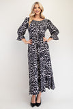 MQTIME  -  Celeste Full Size Leopard Round Neck Flounce Sleeve Dress