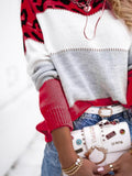 MQTIME  -  Leopard Color Block Round Neck Long Sleeve Sweater
