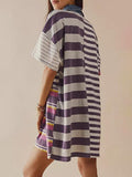 MQTIME  -  Exposed Seam Striped Half Sleeve Mini Dress
