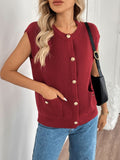 MQTIME  -  Perfee Pocketed Round Neck Cap Sleeve Cardigan