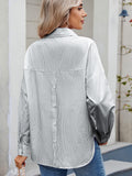 MQTIME  -  Striped Collared Neck Button Down Long Sleeve Shirt