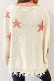 MQTIME  -  Contrast Star Raw Hem Long Sleeve Knit Top