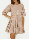MQTIME  -  Round Neck Half Sleeve Mini Dress