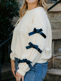 MQTIME  -  Contrast Bow Round Neck Long Sleeve Sweatshirt