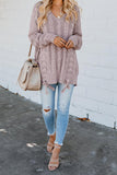 MQTIME  -  Cable Knit Lace Up V-Neck Sweater