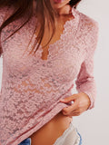 MQTIME  -  V-Neck Long Sleeve Lace Top