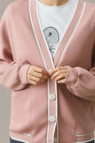 MQTIME  -  Contrast Trim V Neck Button Up Cardigan
