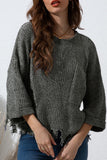 MQTIME  -  Distressed Round Neck Drop Shoulder Sweater