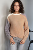 MQTIME  -  Color Block Round Neck Drop Shoulder Sweater