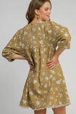 MQTIME  -  Umgee Raw Hem Floral Print Round Neck Denim Dress