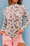 MQTIME  -  Printed Mock Neck Long Sleeve Bodysuit
