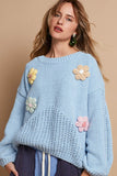 MQTIME  -  POL Crochet Flower Round Neck Dropped Shoulder Sweater