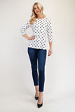 MQTIME  -  Celeste Full Size Polka Dot Round Neck Three-Quarter Sleeve T-Shirt