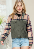 MQTIME  -  Plaid Corduroy Flap Pockets Button Up Jacket