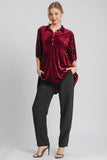 MQTIME  -  Umgee Pearl Detail Collared Neck Velvet Babydoll Blouse
