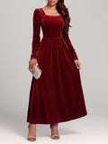 MQTIME  -  Velvet Square Neck Long Sleeve Dress