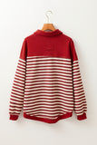 MQTIME  -  Stripe Johnny Collar Drop Shoulder Sweatshirt