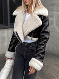 MQTIME  -   Collared Neck Long Sleeve Plush Cropped Jacket