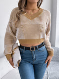 MQTIME  -  Striped V-Neck Long Sleeve Sweater