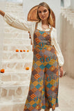 MQTIME  -  Floral Crisscross Strap Wide Leg Overalls