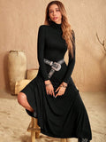 MQTIME  -  Turtleneck Long Sleeve Maxi Dress