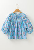 MQTIME  -  Smocked Floral Print Tie Neck Blouse