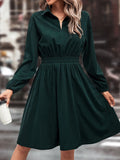 MQTIME  -  Smocked Johnny Collar Long Sleeve Dress