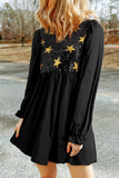 MQTIME  -  Sequin Star Round Neck Flounce Sleeve Mini Dress