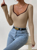 MQTIME  -  Contrast Trim Long Sleeve Knit Top