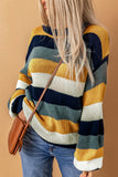 MQTIME  -  Color Block Round Neck Dropped Shoulder Sweater