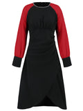 MQTIME  -  Ruched Contrast Long Sleeve Midi Dress