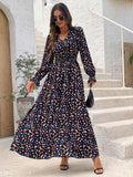 MQTIME  -  Smocked Printed V-Neck Flounce Sleeve Dress