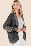 MQTIME  -   Mittoshop Contrast Patch Open Front Mineral Wash Cardigan