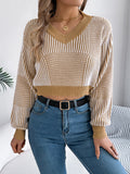 MQTIME  -  Striped V-Neck Long Sleeve Sweater