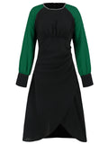 MQTIME  -  Ruched Contrast Long Sleeve Midi Dress