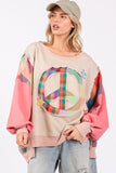 MQTIME  -  SAGE + FIG Full Size Contrast Peace Patch Dropped Shoulder Sweatshirt
