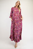 MQTIME  -  Celeste Full Size Ruffle Hem Paisley Round Neck Dress