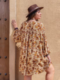 MQTIME  -  Plus Size Printed V-Neck Balloon Sleeve Mini Dress