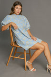 MQTIME  -  Umgee Floral Jacquard Puff Sleeve Mini Dress