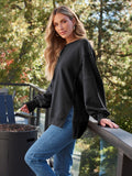 MQTIME  -  Slit Round Neck Long Sleeve Sweatshirt