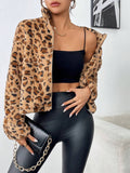 MQTIME  -  Fuzzy Turtleneck Leopard Zip Up Jacket