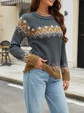 MQTIME  -  Contrast Round Neck Long Sleeve Sweater