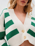 MQTIME  -  Striped Button Down Drop Shoulder Cardigan