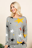 MQTIME  -   High-Low Star Print Long Sleeve Lounge Top