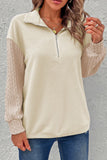 MQTIME  -  Half Zip Textured Patchwork Drop Shoulder Sweatshirt