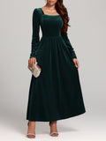 MQTIME  -  Velvet Square Neck Long Sleeve Dress