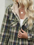 MQTIME  -  Plaid Snap Down Plush Hooded Jacket