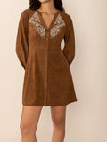 MQTIME  -  Notched Button Down Long Sleeve Mini Dress