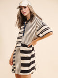 MQTIME  -  Exposed Seam Striped Half Sleeve Mini Dress