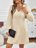 MQTIME  -  Lace Detail V-Neck Long Sleeve Dress